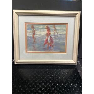 Kids at Beach framed Art Print